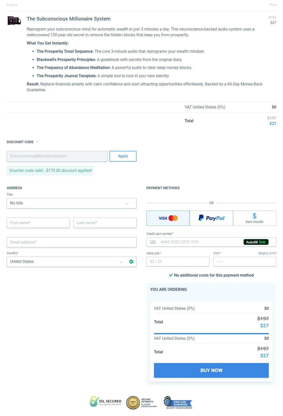 The Subconscious Millionaire System Checkout Page